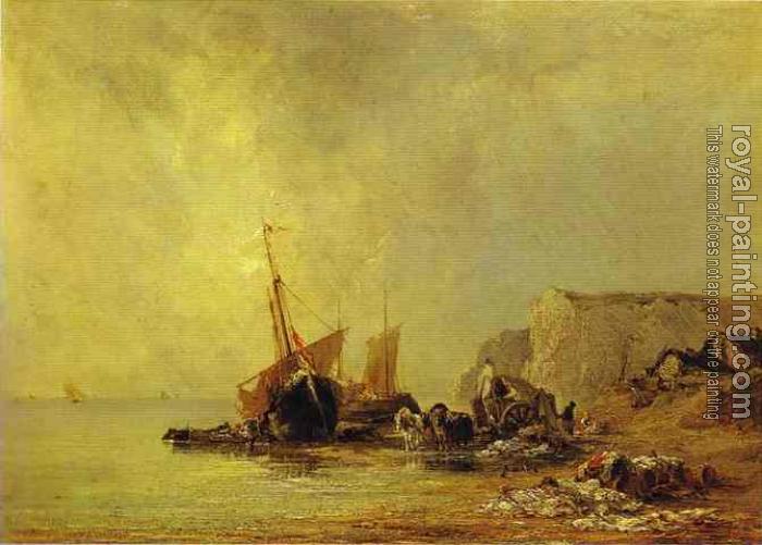 Richard Parkes Bonington : Boats by the Shores of Normandy